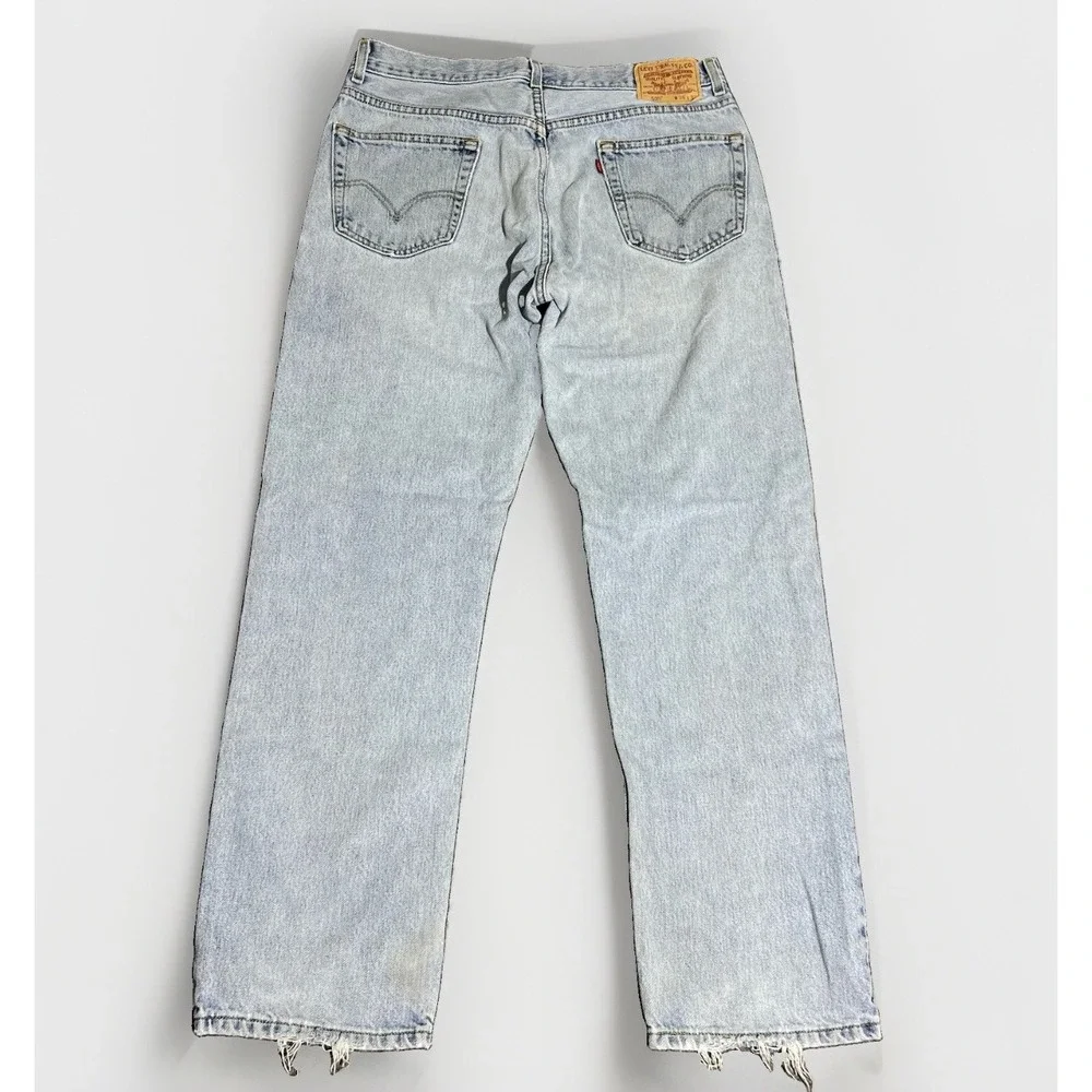 Levi's 505 Jeans Men 34x31 Blue Regular Fit Distressed Light Wash Denim Pants